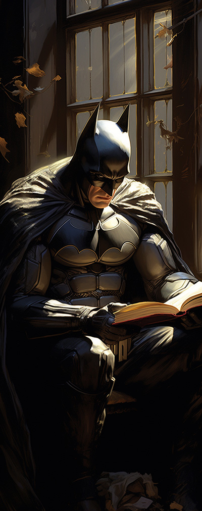 Batman reading a book